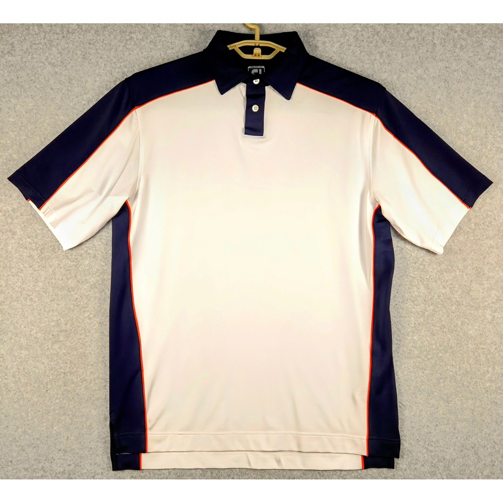 FootJoy Athletic Fit Golf Polo Shirt Performance Quick‎ Dry White Blue L - Picture 2 of 8